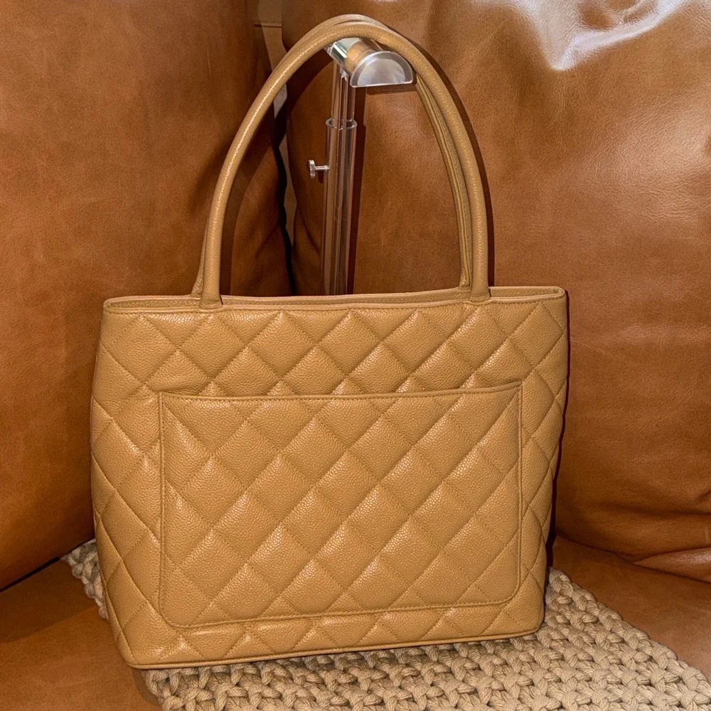 Chanel Caviar Leather CC Medallion Tote w Gold Hardware Shoulder Bag